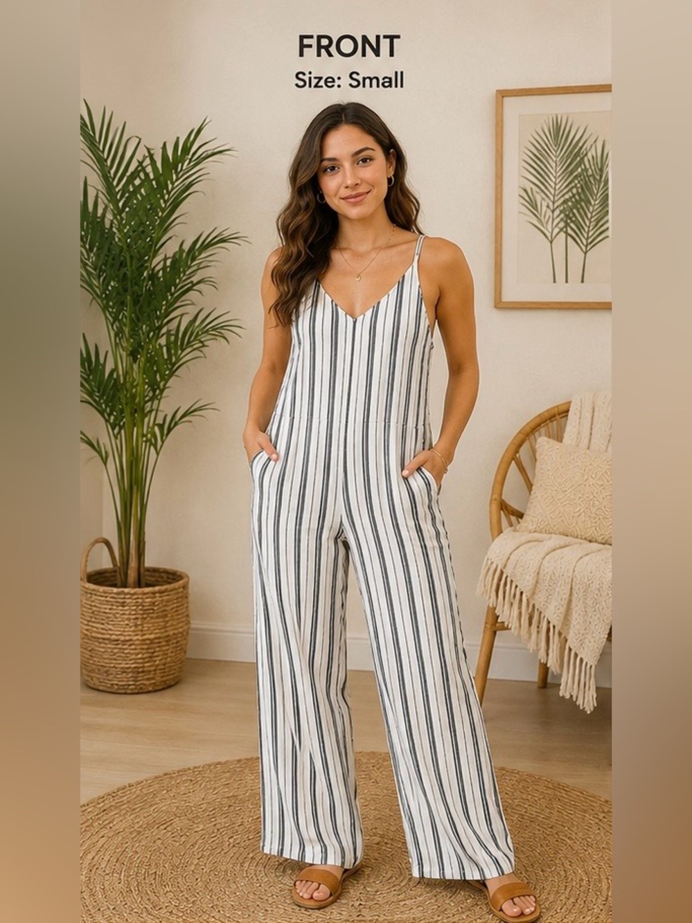 Ecothreads Women's Striped Wide Leg Overalls
Size Small Casual